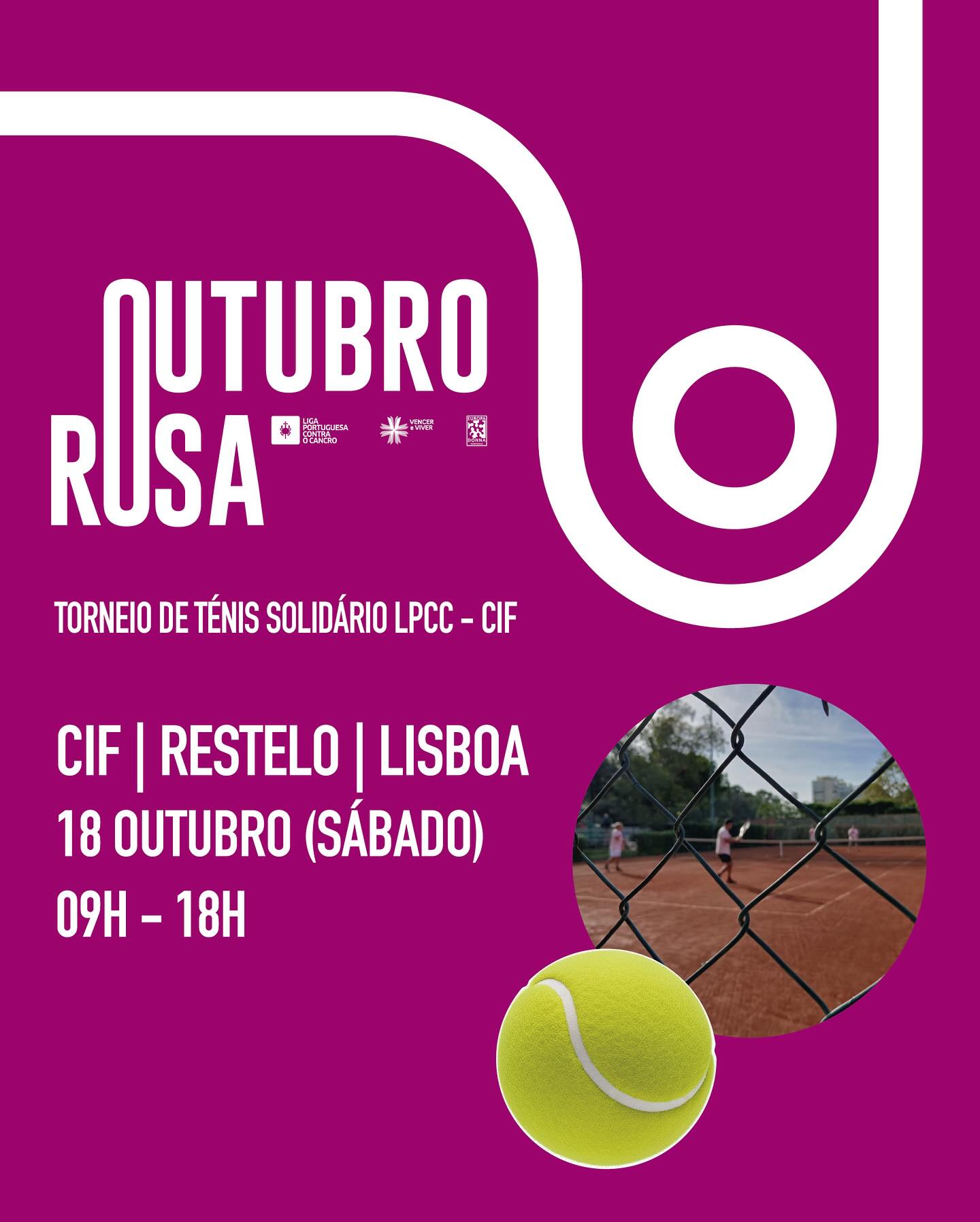 No dia 18/10/2025 (Sábado), vamos organizar novamente o Torneio Ténis Solidário da Liga Portuguesa Contra o Cancro aqui no CIF. 🩷
Desafia os teus familiares e amigos e participem! 🎾
Ao inscreveres-te estás a ajudar a Liga Portuguesa Contra o Cancro! 
#escolamptenis