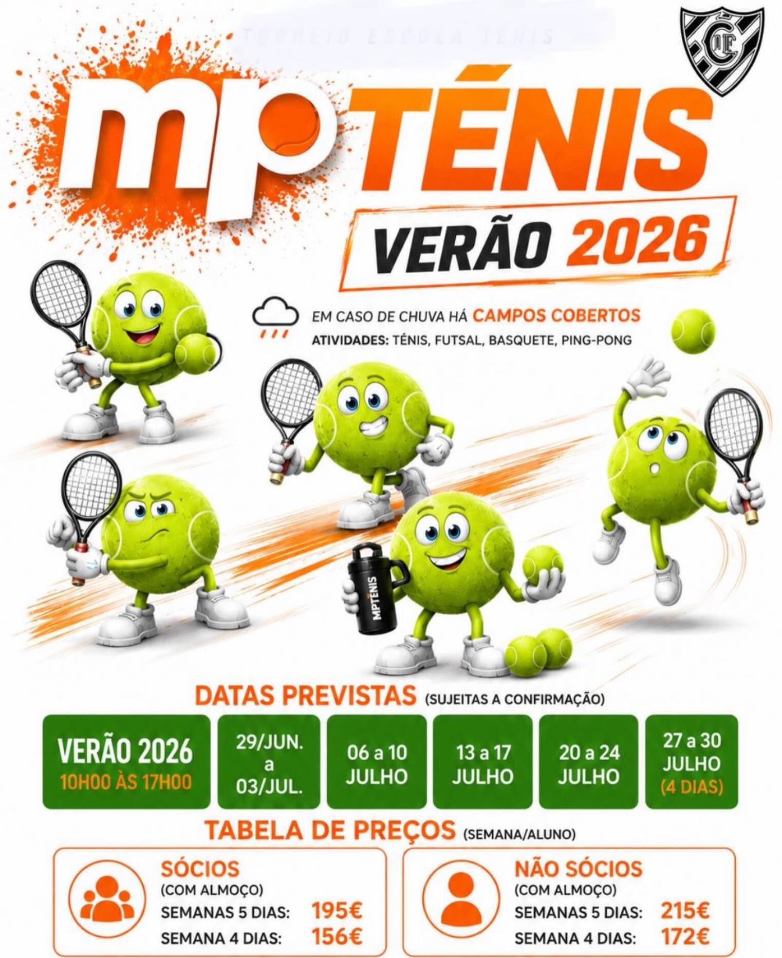 🎾☀️ MP TÉNIS – Verão 2026 ☀️🎾

A diversão continua no nosso campo!
Informamos que a semana de 20 a 24 de Julho já se encontra COMPLETA ✅

Ainda temos vagas disponíveis nas restantes semanas, com muitas atividades, desporto e animação! 🏃‍♂️🎾🏀🏓

⚠️ Vagas limitadas
📩 Inscreve-te já e garante o teu lugar!

#MPTenis #Verao2026 #CamposDeFerias #Tenis #FeriasDesportivas VagasLimitadas